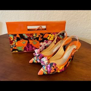 J Renee Orange Print Heel and Purse set